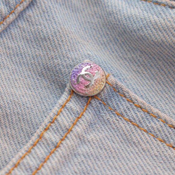 Authentic CHANEL CC 24C Rhinestone Jeans Denim Wide Pants Pink Gradient 34 - Picture 6 of 10